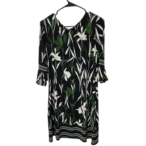 ANN TAYLOR LOFT BLACK & WHITE FLORAL NOVELTY PRINT SHIFT DRESS SIZE 10 - Picture 3 of 7